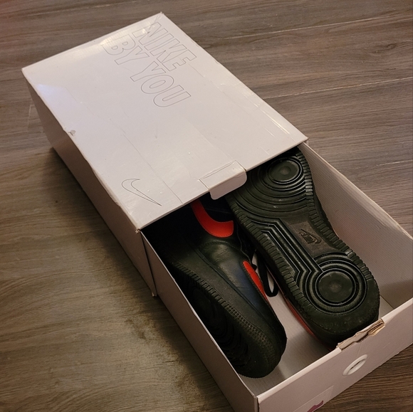 Nike By You Red And Black All Leather Air Force Ones - Picture 6 of 7